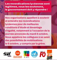 Soutien au mouvement lycéen ! Face à la colère de la jeunesse : des moyens,&nbsp;(…)