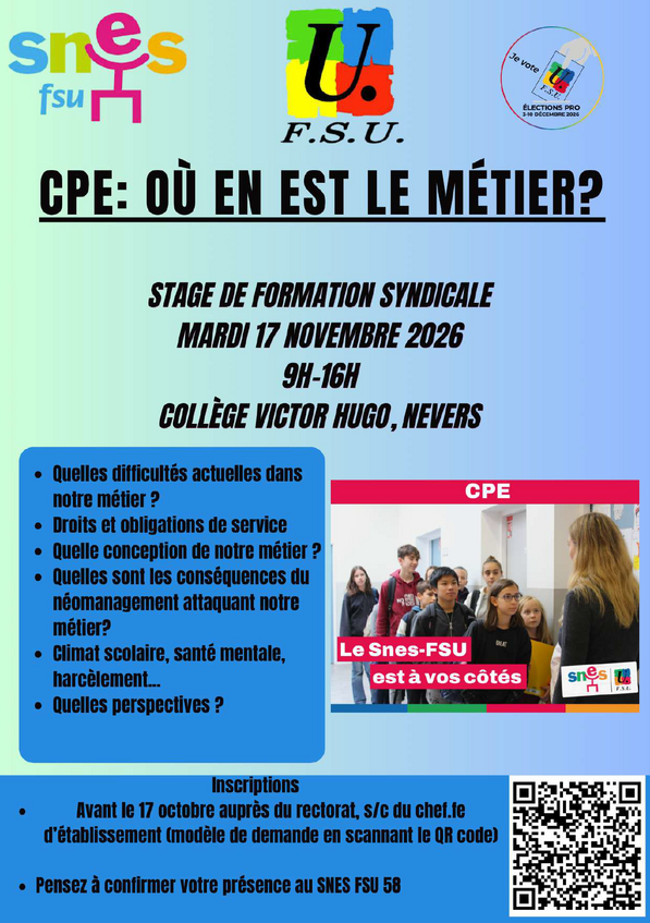 17/11 : Stage CPE (inscription avant le 17/10)